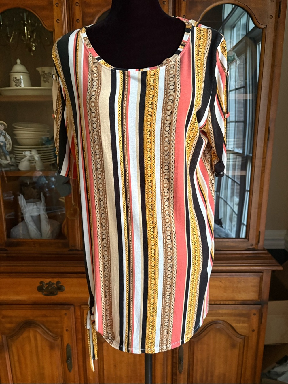 Striped Multicolor Scoop Neck Women's Tunic